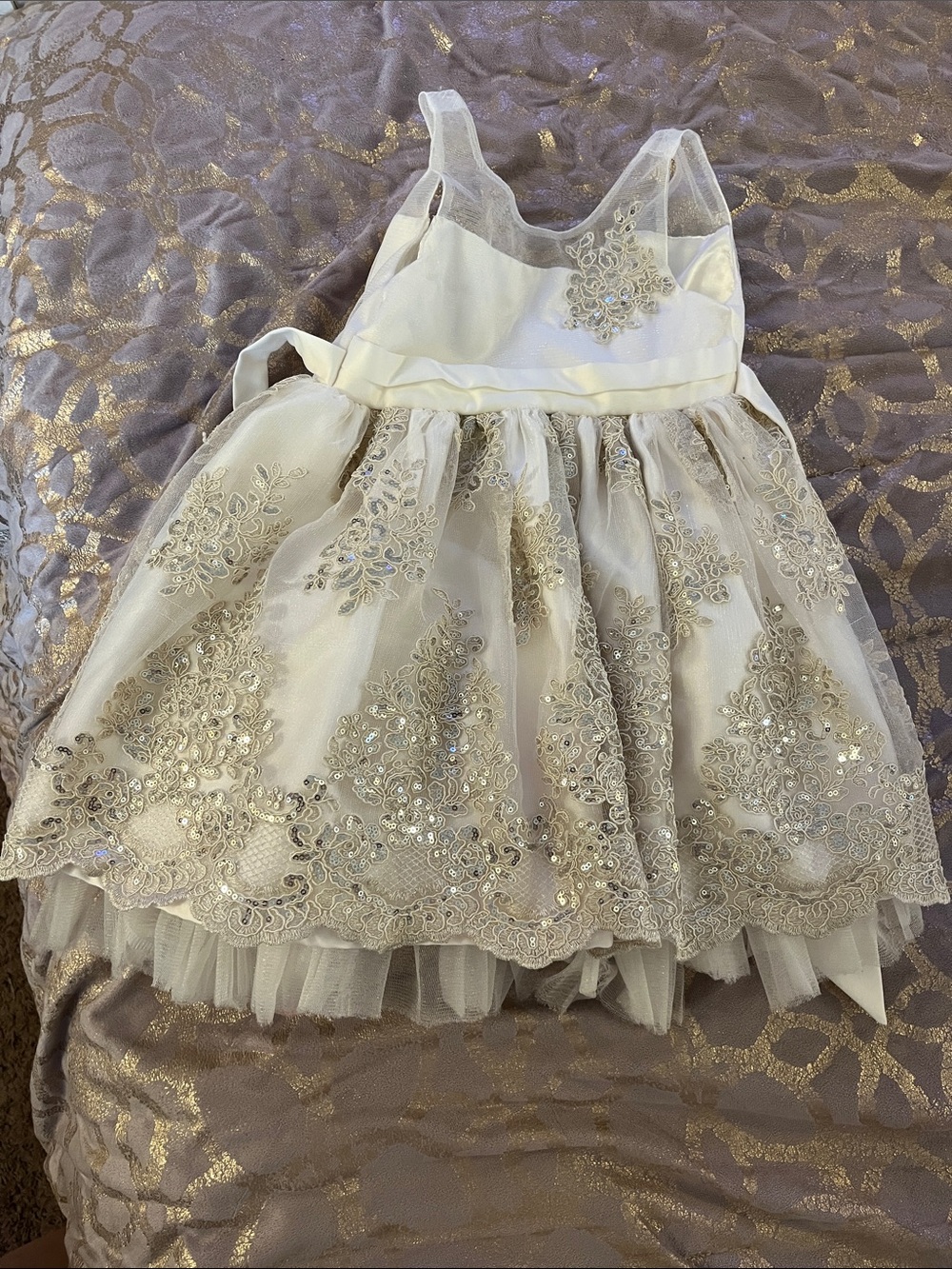 American Princess Ivory Dress with Gold Sequin Embroidery